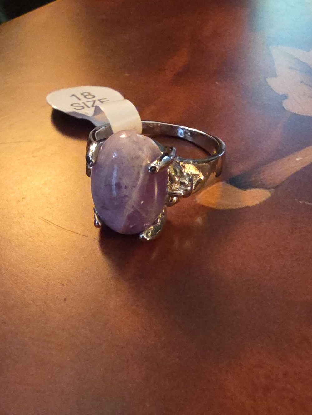 Silver-tone Purple Oval Gemstone Ring - Women Jewelry